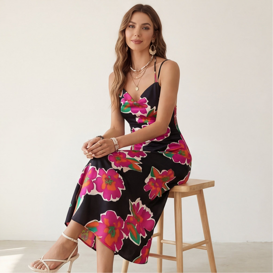 The Midnight Tropic Cowl-Neck Midi