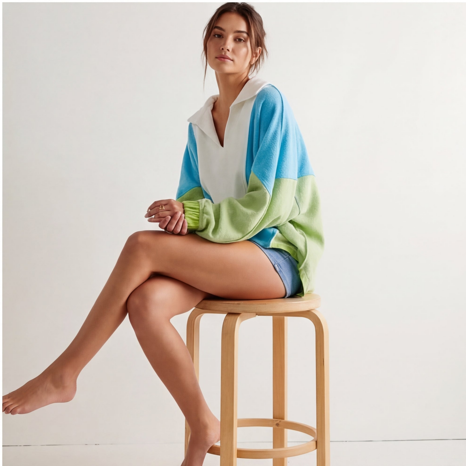 High-Low Exposed Seam Contrast Long Sleeve Sweatshirt