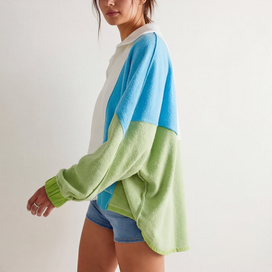 High-Low Exposed Seam Contrast Long Sleeve Sweatshirt