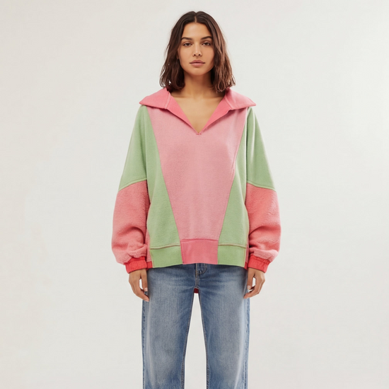 High-Low Exposed Seam Contrast Long Sleeve Sweatshirt