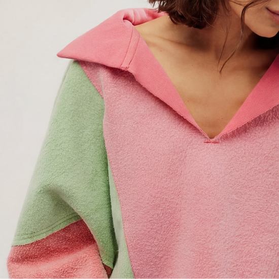 High-Low Exposed Seam Contrast Long Sleeve Sweatshirt